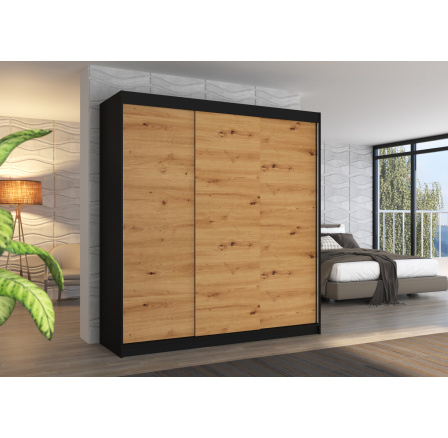 Šatní skříň posuvná MEGAN 200 Černá+Artisan