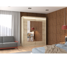 Posuvná skříň se zrcadlem a LED osvětlením ROSETTE 180 Sonoma+Sonoma