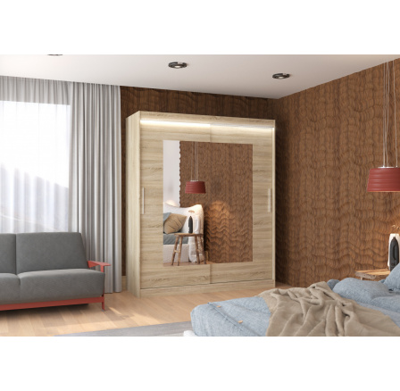 Posuvná skříň se zrcadlem a LED osvětlením ROSETTE 180 Sonoma+Sonoma