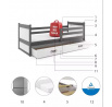 Dětská postel RICO 90x190 cm se šuplíkem, bez matrace, Grafit/Bílá