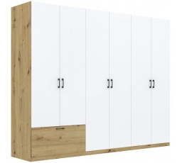 Šatní skříň ALTA 6D1S, Dub Artisan/Bílá