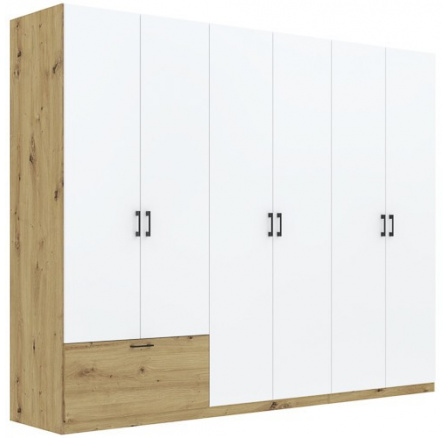 Šatní skříň ALTA 6D1S, Dub Artisan/Bílá