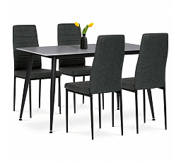 Jídelní set s 4 židlemi, 130x70x76cm mramor, ASE-1003 BK2
