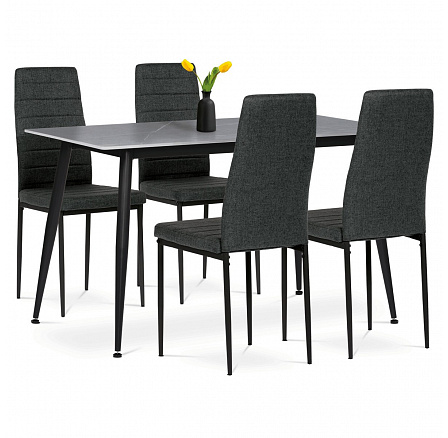 Jídelní set s 4 židlemi, 130x70x76cm mramor, ASE-1003 BK2