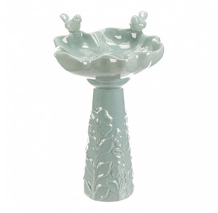 Krmítko/pítko - keramické, květ s ptáčky, stojaté, mentolové