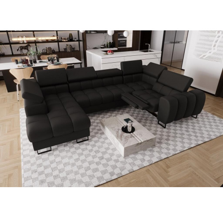 Rohová sedací souprava ASPEN MAX II , relax 198x350x170 cm přírodní kůže - černá kůže , pravá