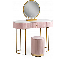 Toaletní stolek ASHLEY Růžová/Zlatá