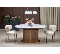 GIBSON rozkládací stůl, bílý mramor / ořechový / zlatý (3p=1ks)