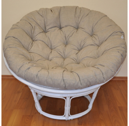 Ratanový papasan 110 cm bílý polstr tmavě béžový melír Ratanový papasan 110 cm bílý polstr tmavě béžový melír
