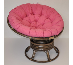 Ratanový papasan houpací hnědý polstr malinový melír