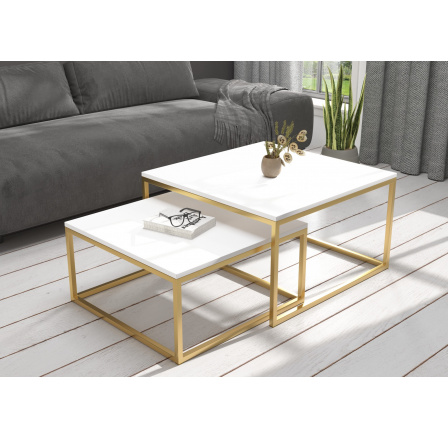 Konferenční stolek 2v1 KAMA Zlatý+Bílý