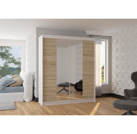 Posuvná skříň se zrcadlem BALANCE 180 Bílá+Sonoma