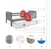 Dětská postel KUBUS s přistýlkou 90x200 cm, bez matrace, Grafit/Bílá