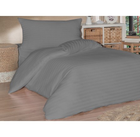 Povlak saténový proužek  50x70cm šedý nitěný knoflík