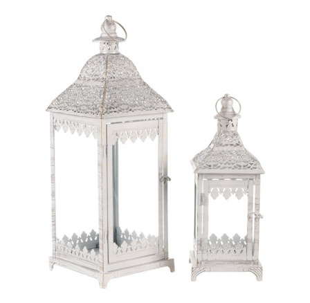 Lucerna kovová - starožitná, bílá-antik, cena za sadu 2 ks