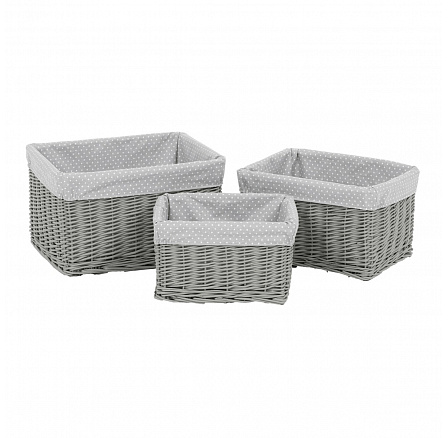 Koš regálový - proutěný, šedý s látkou, cena za sadu 3 ks