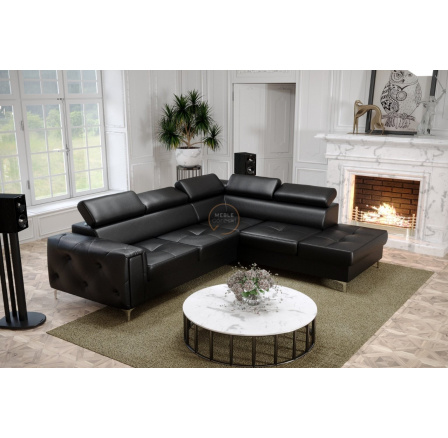 Rohová sedací souprava ORION II s funkcí spaní 225x255 cm přírodní kůže - černá kůže, Pravá strana