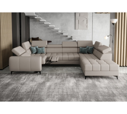 Rohová sedací souprava PORTO MAX I , relax přírodní kůže 225x350X193 cm - šedá kůže , pravá