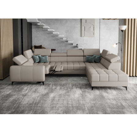 Rohová sedací souprava PORTO MAX I , relax přírodní kůže 225x350X193 cm - šedá kůže , pravá