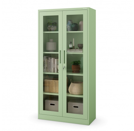 Skleněná vitrína AMELIA, 900 x 1850 x 400 mm, Fresh Style: pastelově zelená