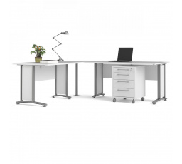 Rohový psací stůl OFFICE 80400/304, Bílá/Stříbrná 