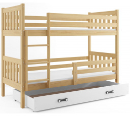 Patrová postel z masivu CARINO pro 2 děti, Přírodní / Bílá