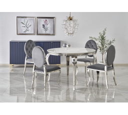 Kulatá deska stolu REGINALD - bílý mramor, nohy - stříbrné