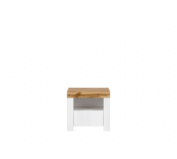 Noční stolek, HOLTEN KOM1S, bílá/dub woltan/bílý lesk