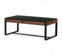 Stůl konferenční, deska slinutá keramika 120x61, černý mramor, nohy černý kov, tmavě hnedá dýha