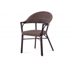 Zahradní židle, hnědý umělý ratan, kov, hnědočerný lak