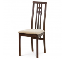 Jídelní židle, masiv buk, barva ořech, látkový krémový potah