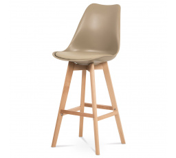 Barová židle, cappuccino plast+ekokůže, nohy masiv buk