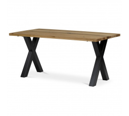 Stůl jídelní, 160x90x75 cm, masiv dub, kovové podnoží ve tvaru písmene "X" , černý lak