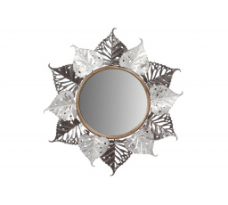Zrcadlo, nástěnná kovová dekorace, motiv lipových listů