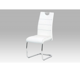 Jídelní židle, potah bílá ekokůže, černé prošití, kovová pohupová podnož, chrom