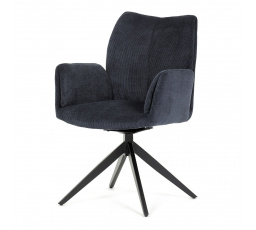 Židle jídelní, modrá látka, otočný mechanismus 180°, černý kov