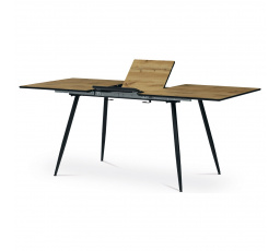 Jídelní stůl, 140+40x80x76 cm, MDF deska, dýha divoký dub, kov, černý lak