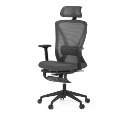 Židle kancelářská, šedá MESH, plastový kříž, opěrka nohou, posuvný sedák, 2D područky
