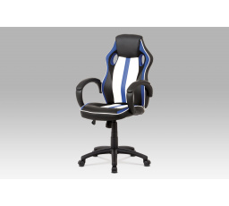 Kancelářská židle, modrá-černá ekokůže+MESH, houpací mech, kříž plast černý
