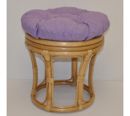 Ratanová taburetka velká medová polstr fialový melír
