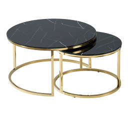 Konferenční stůl MUSE - set 2 stolů, efekt černého mramoru/zlatá