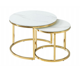 Konferenční stůl MUSE II - set 2 stolů, efekt bílého mramoru/zlatá