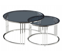 Konferenční stůl VIENNA - set 2 stolů, kouřové sklo/stříbrná