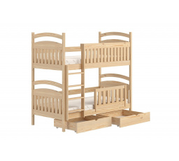 Łóżko piętrowe drewniane Amely z szufladami - sosna, 80x180