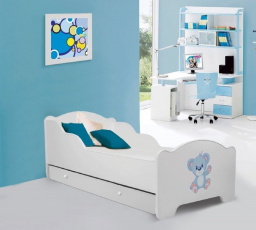 Dětská postel AMADIS se šuplíkem a matrací 140x70 cm, Bílá/Bear