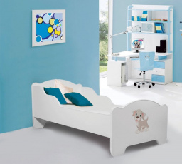 Dětská postel AMADIS s matrací 140x70 cm, Bílá/Dog
