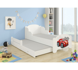 Dětská postel AMADIS II s přistýlkou a matracemi 160x80 cm, Bílá/Car ZigZag
