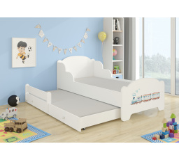 Dětská postel AMADIS II s přistýlkou a matracemi 160x80 cm, Bílá/Railway