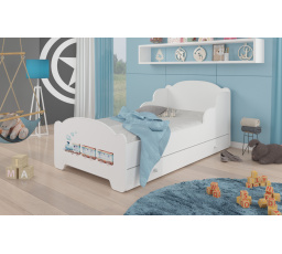 Dětská postel AMADIS se šuplíkem a matrací 140x70 cm, Bílá/Railway