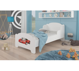 Dětská postel AMADIS s matrací 140x70 cm, Bílá/Red Car